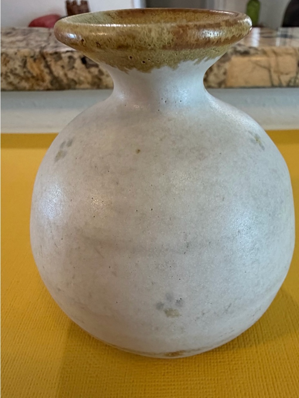 Matte White Round Ceramic Vase with Brown Glazed Rim